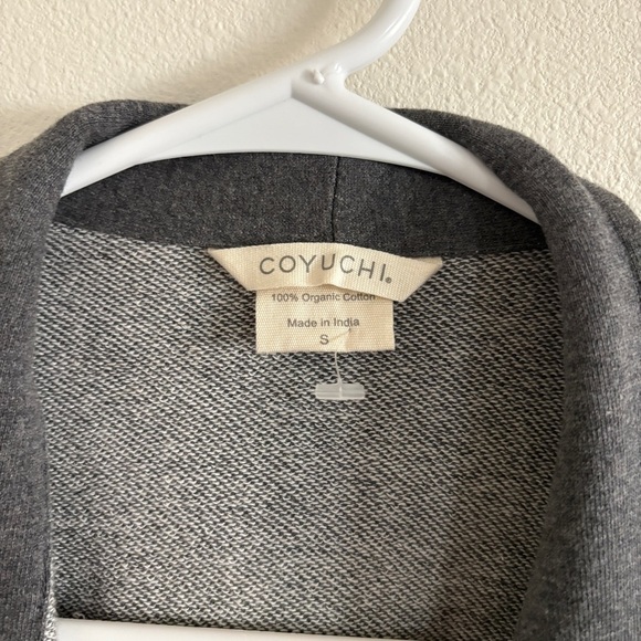 COYUCHI WOMEN'S DILLON ORGANIC COTTON FRENCH TERRY CARDIGAN IN CHARCOAL HEATHER - Picture 6 of 9